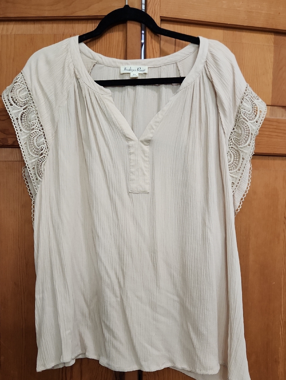 Cream Crochet Sleeve Peasant Top